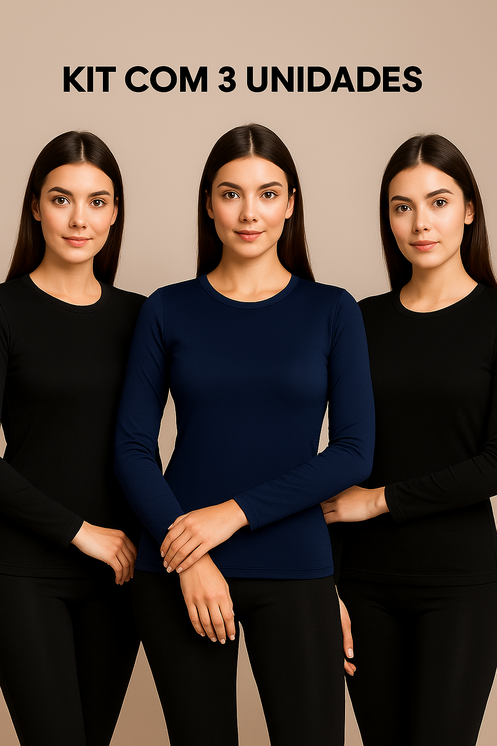 Kit com 3 Blusas térmicas femininas peluciadas