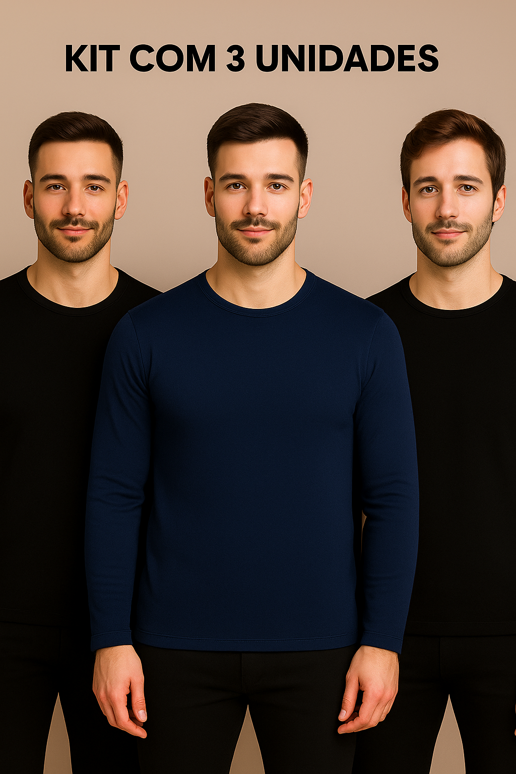 Kit com 3 Blusas térmicas masculinas peluciadas